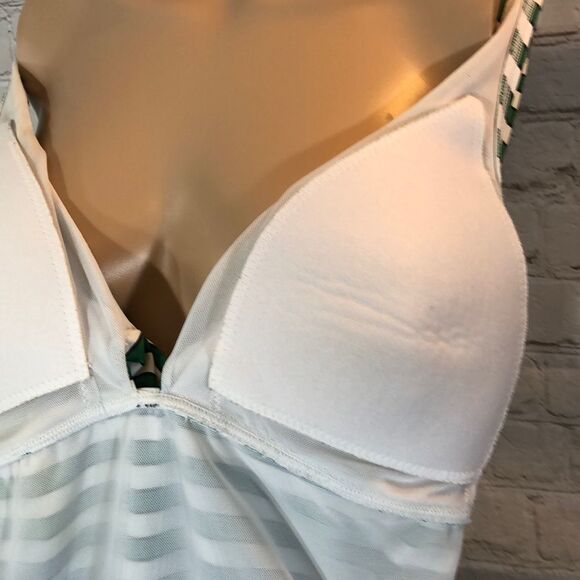 Green & White Striped Swimsuit Built In Bra See Measurements - Picture 14 of 15